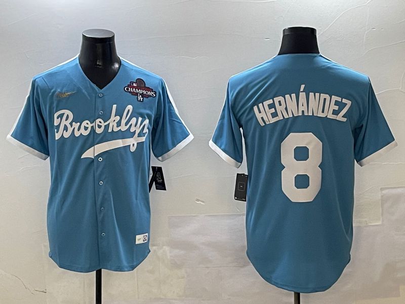 Men Los Angeles Dodgers 8 Hernandez Light Blue Throwback Game 2025 Nike MLB Jersey style 3061